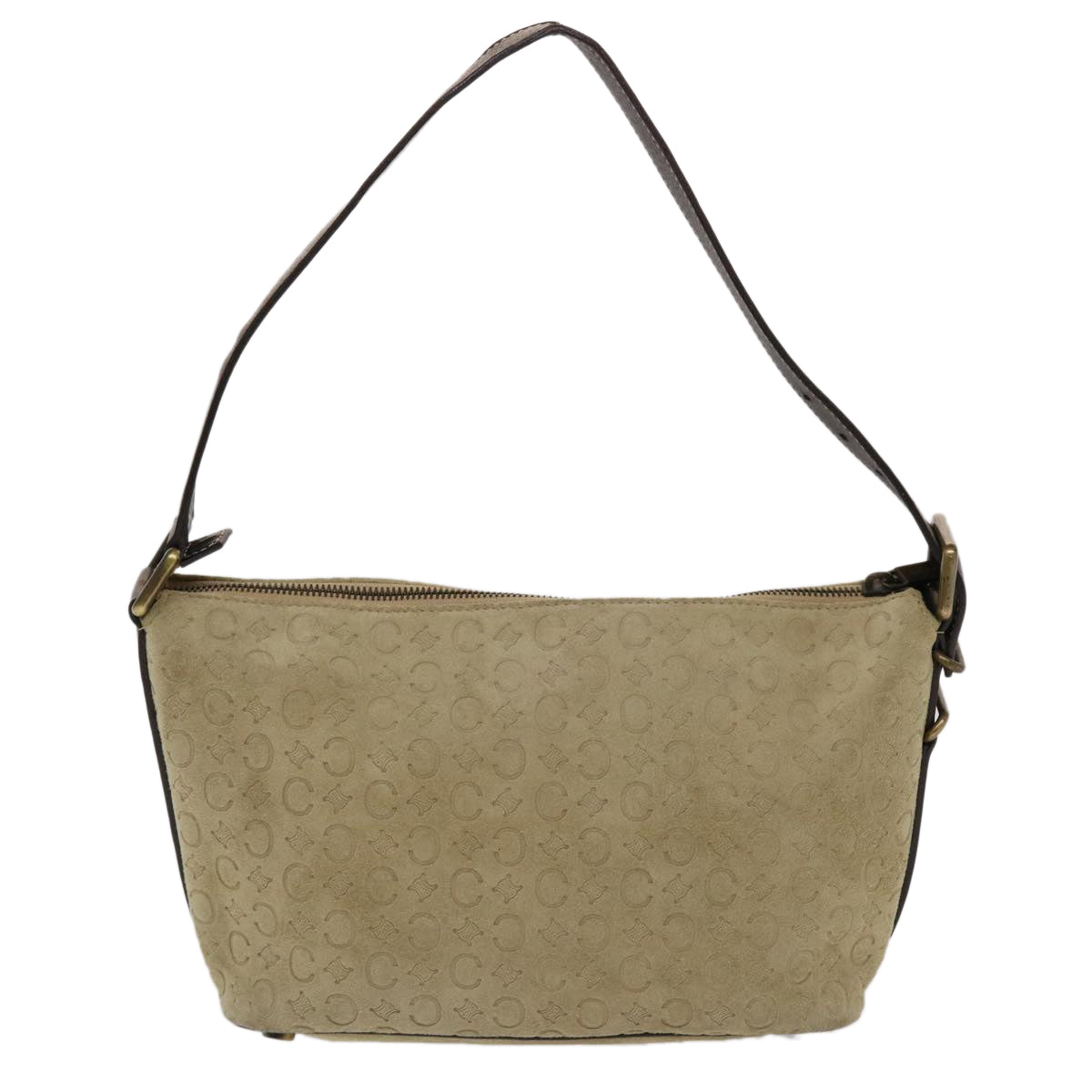 CELINE C Macadam Canvas Shoulder Bag Beige Auth yk7996B