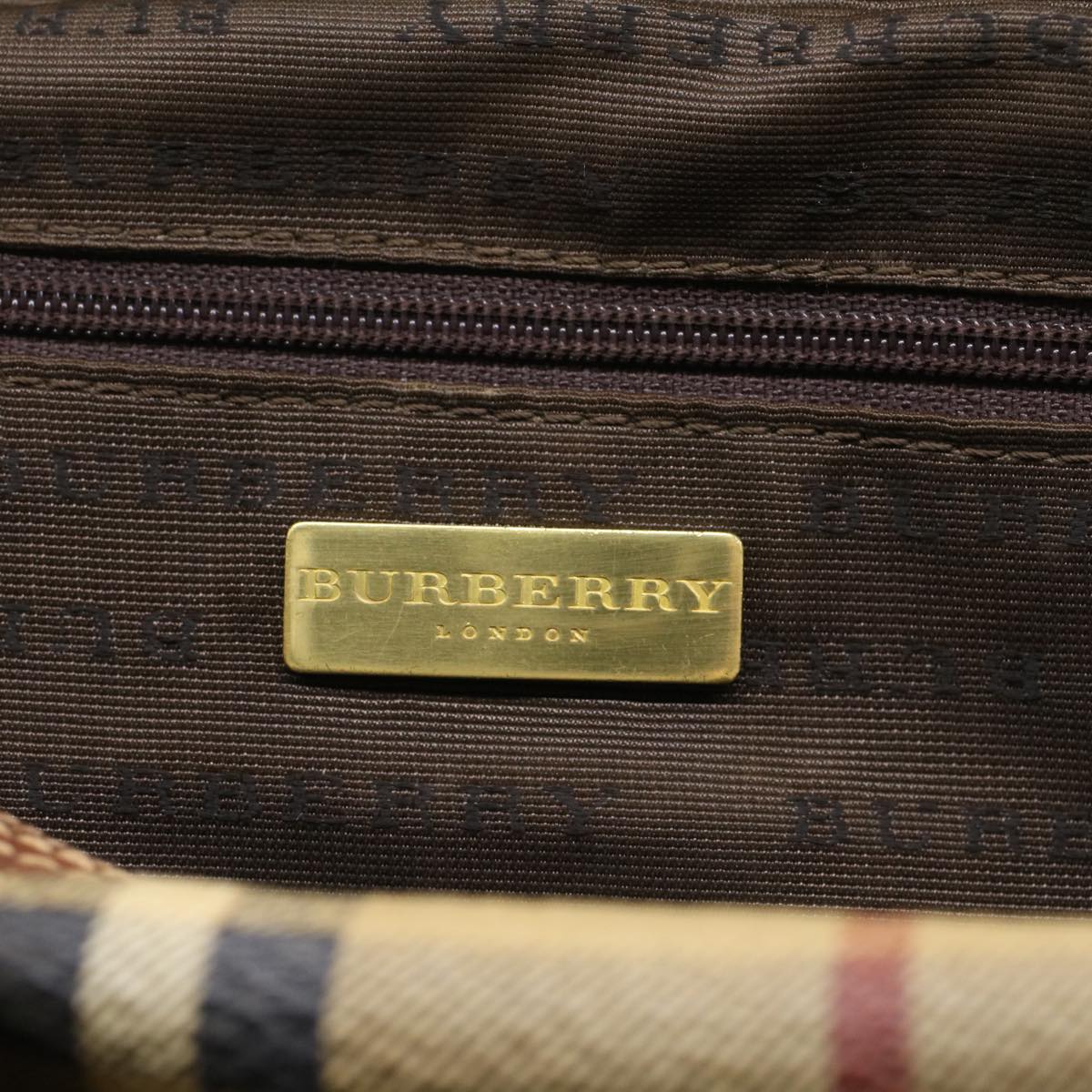 BURBERRY Nova Check Boston Bag PVC Leather Beige Auth yk8002B