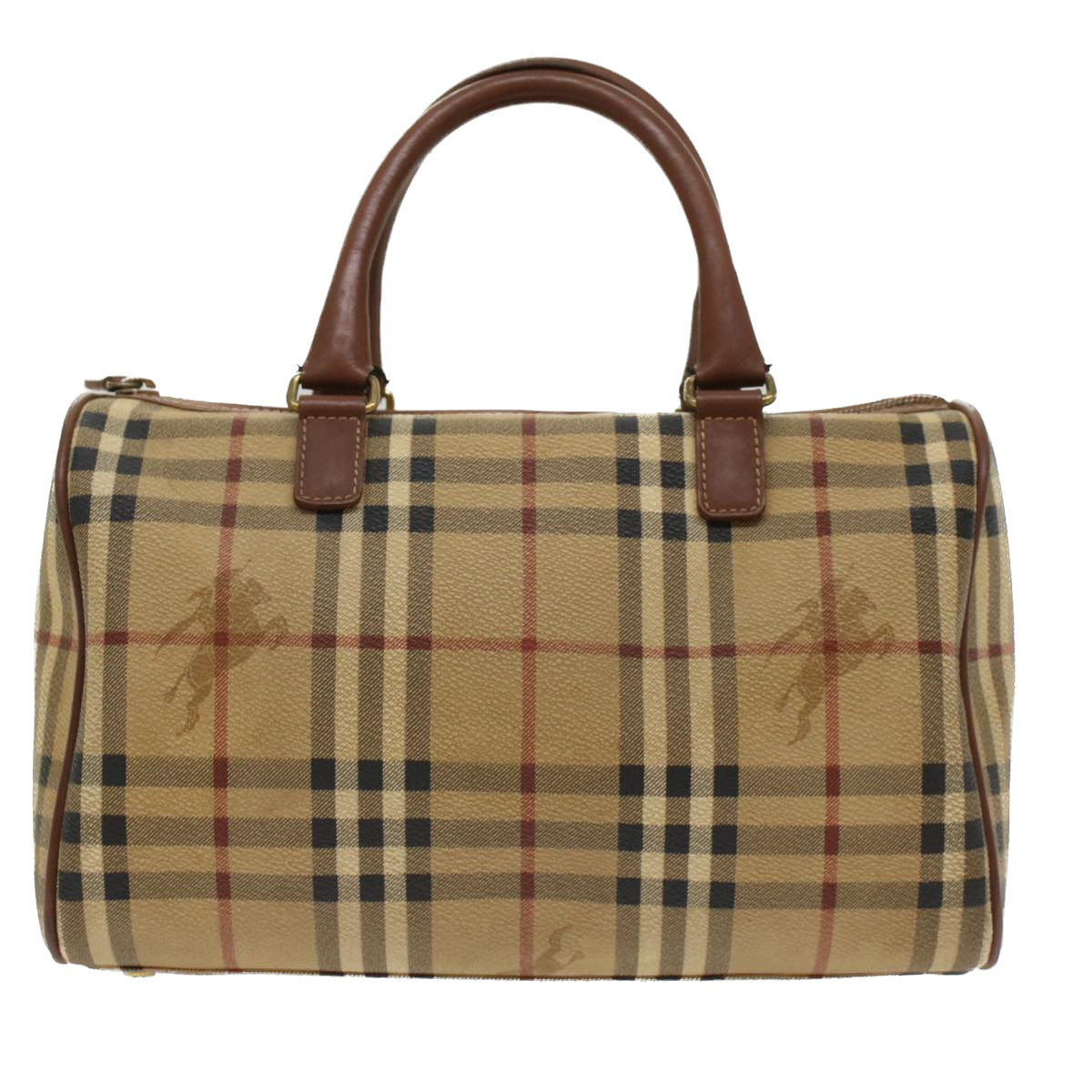 BURBERRY Nova Check Boston Bag PVC Leather Beige Auth yk8002B