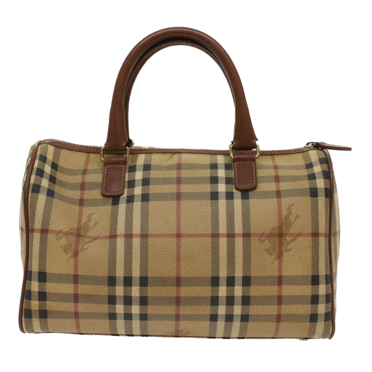 BURBERRY Nova Check Boston Bag PVC Leather Beige Auth yk8002B