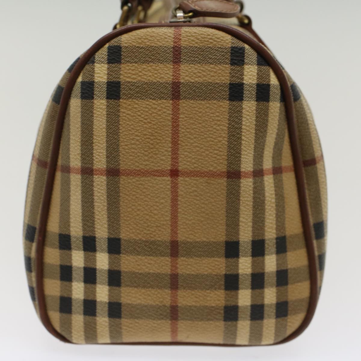 BURBERRY Nova Check Boston Bag PVC Leather Beige Auth yk8002B