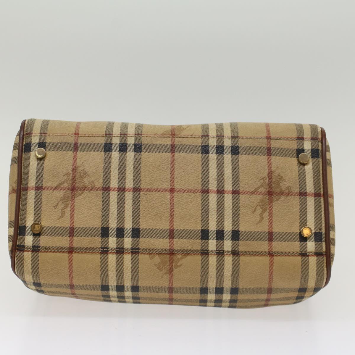 BURBERRY Nova Check Boston Bag PVC Leather Beige Auth yk8002B