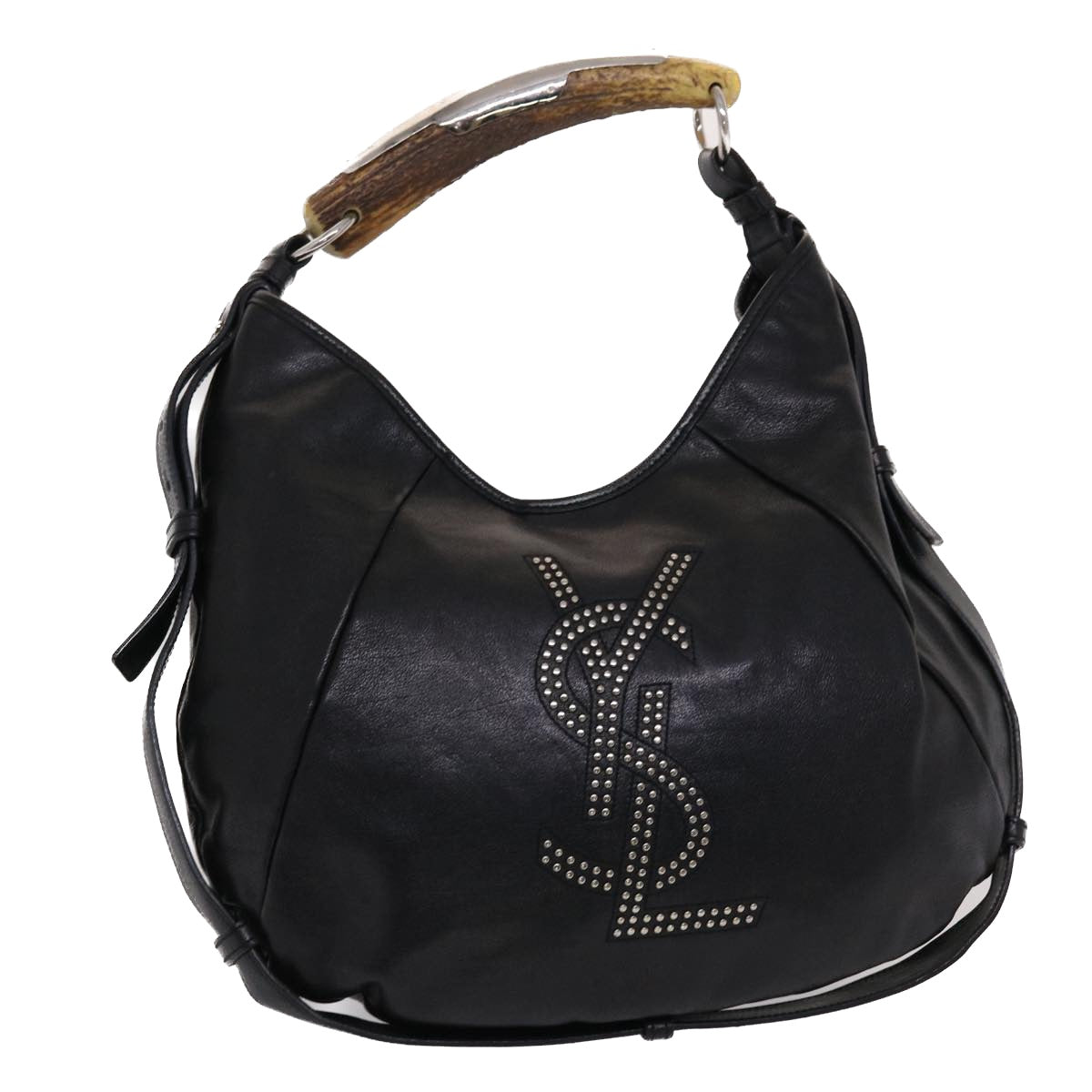 SAINT LAURENT Mombasa Shoulder Bag Leather Black Auth yk8018B
