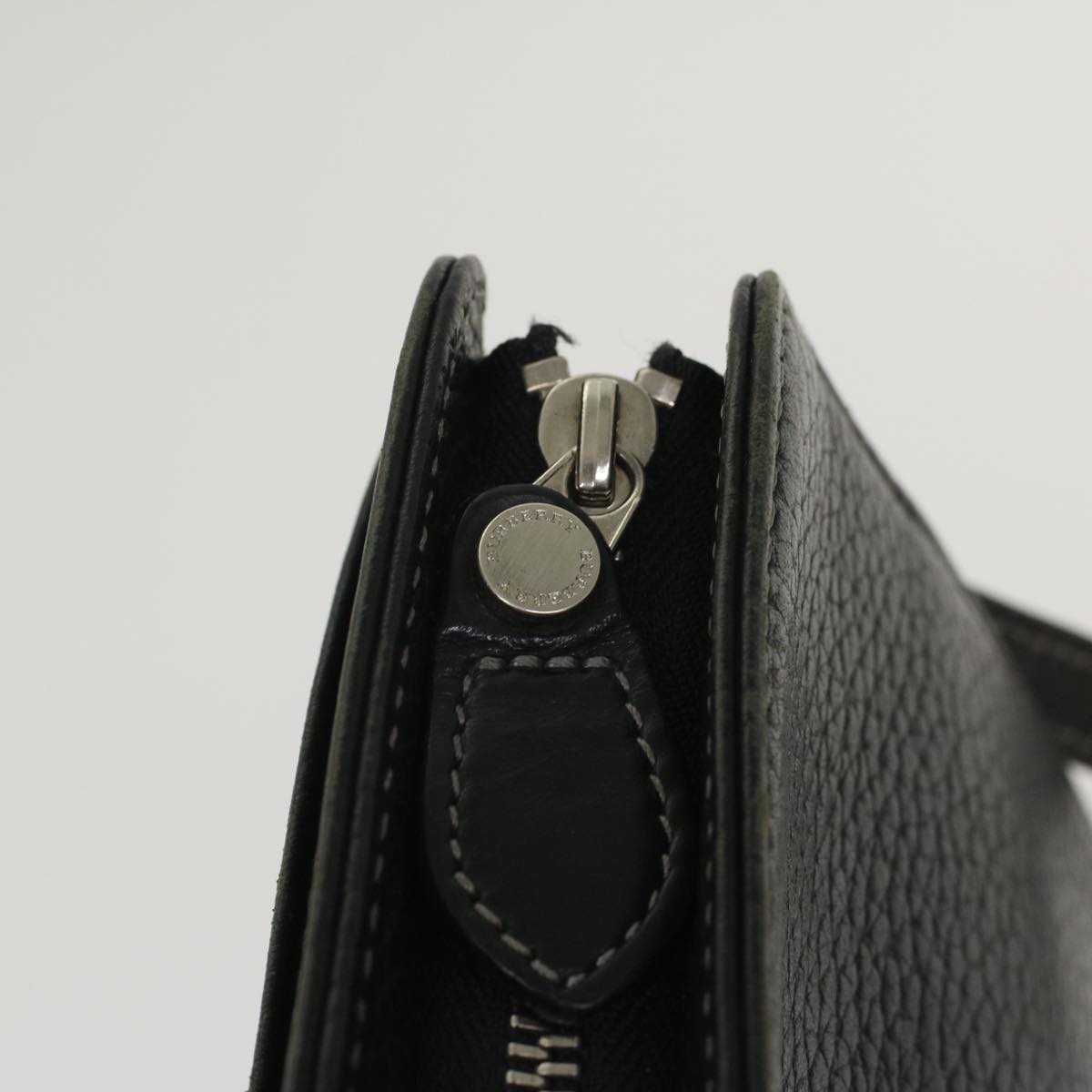 BURBERRY Clutch Bag Leather Black Auth yk8023