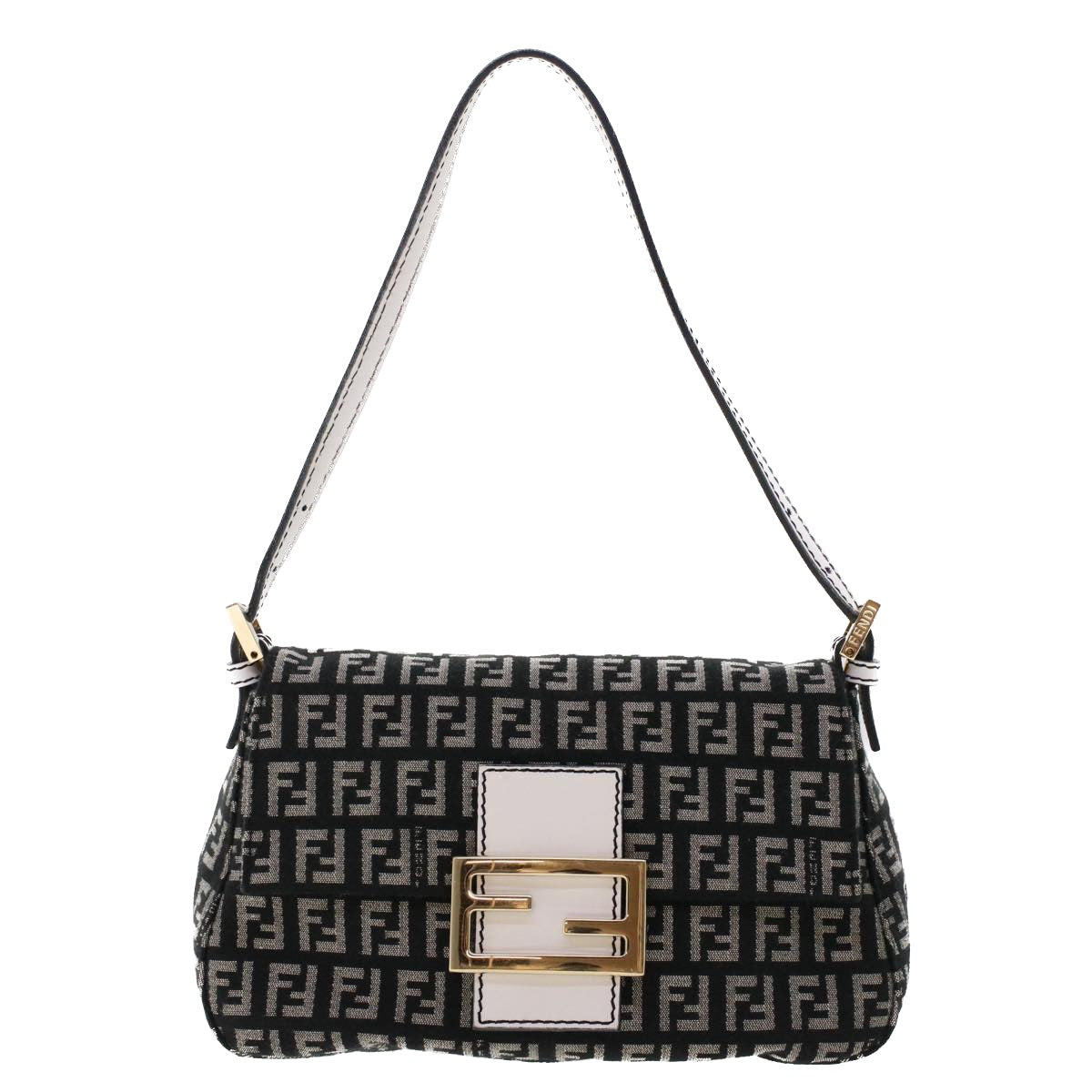 FENDI Zucchino Canvas Mini mamma bucket Hand Bag Black Auth yk8027