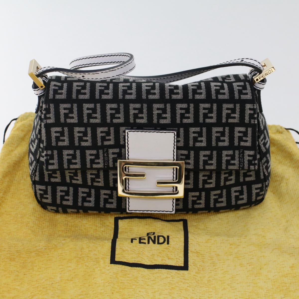 FENDI Zucchino Canvas Mini mamma bucket Hand Bag Black Auth yk8027