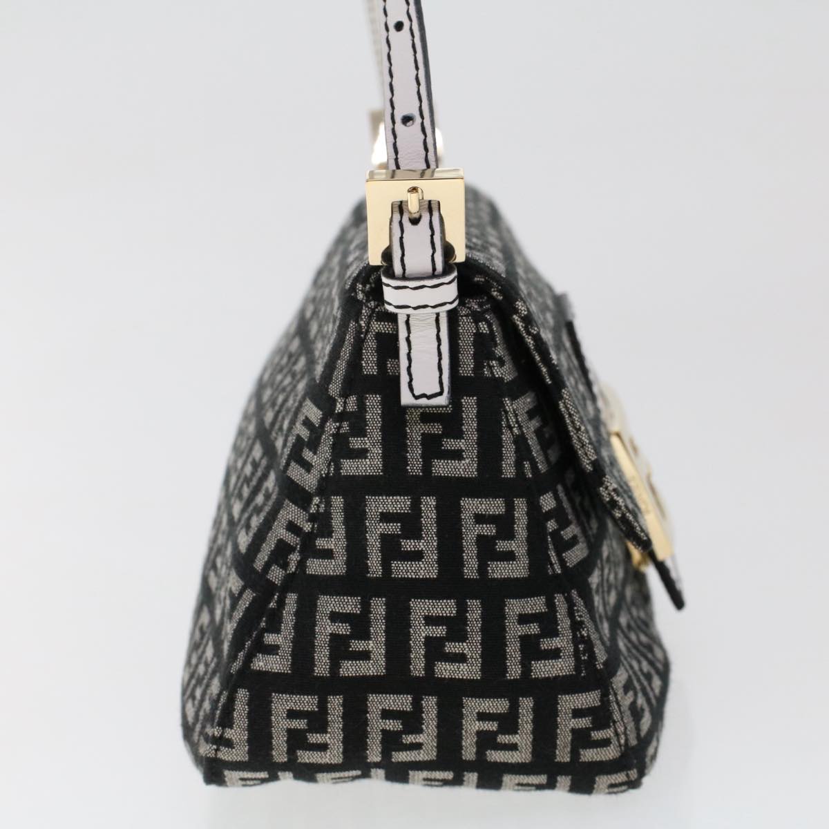 FENDI Zucchino Canvas Mini mamma bucket Hand Bag Black Auth yk8027