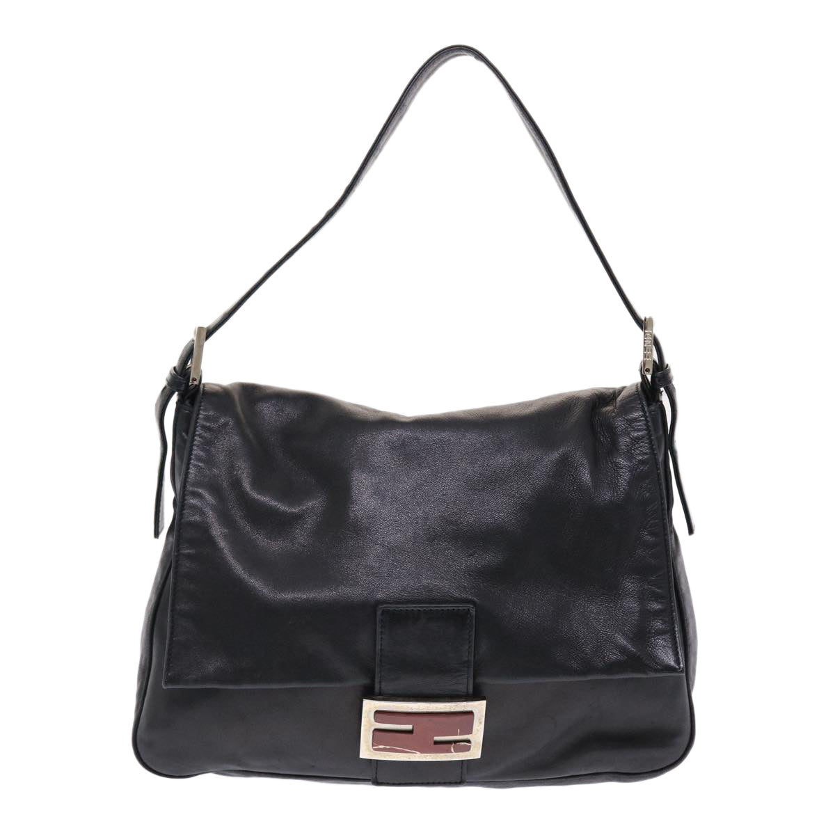 FENDI Mamma Baguette Shoulder Bag Leather Black Auth yk8047