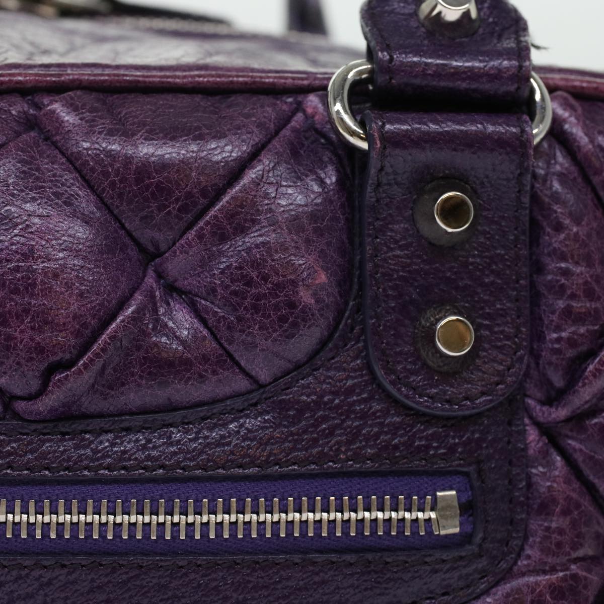 BALENCIAGA The Matelasse Boston Bag Leather Purple 168031 Auth yk8051 - 0