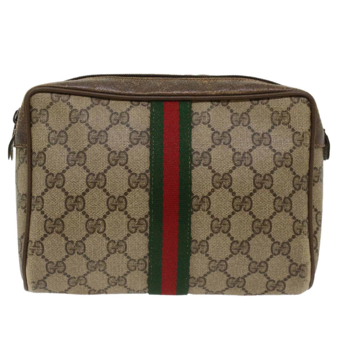 GUCCI GG Canvas Web Sherry Line Clutch Bag Beige Red Green 56.01.012 Auth yk8055