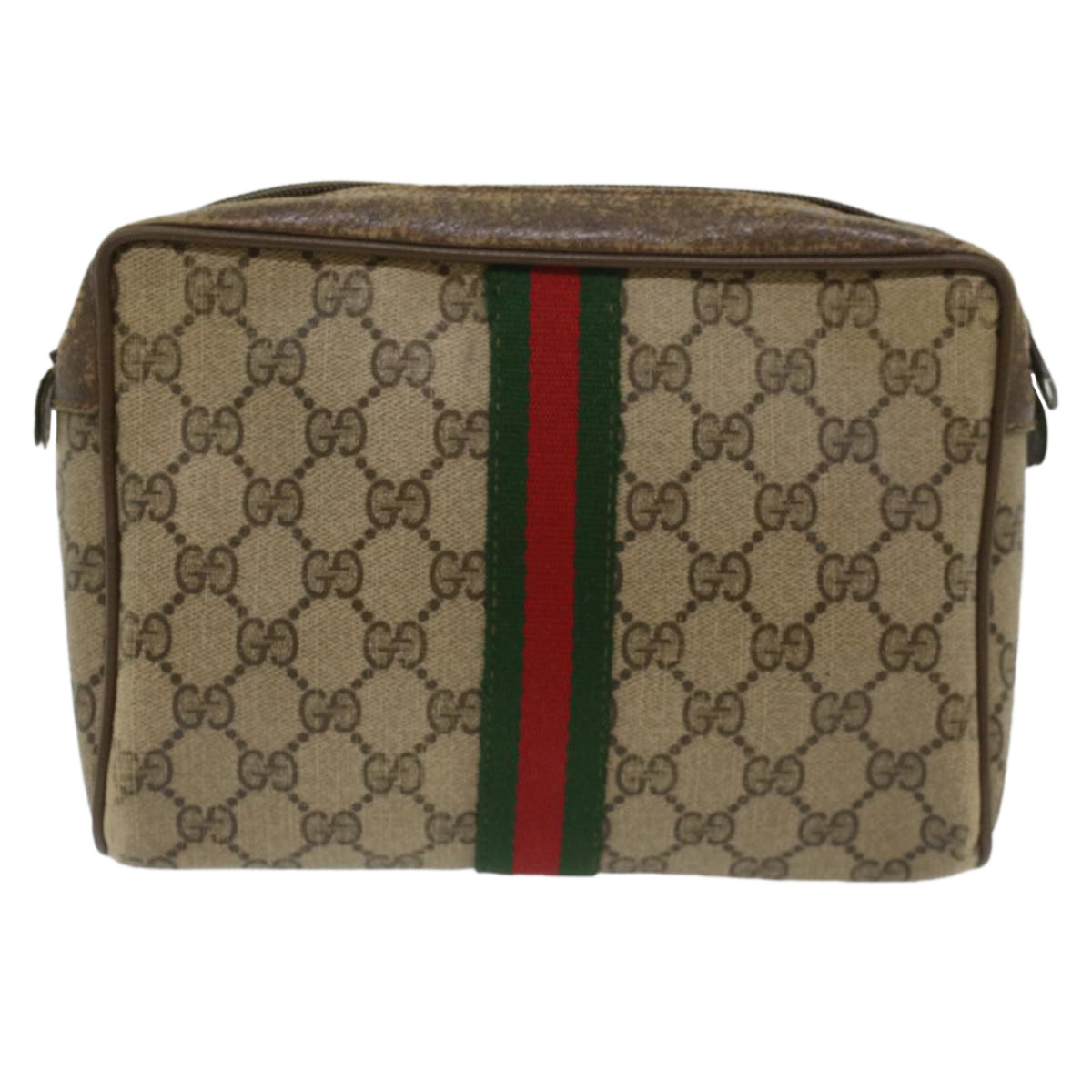 GUCCI GG Canvas Web Sherry Line Clutch Bag Beige Red Green 56.01.012 Auth yk8055 - 0