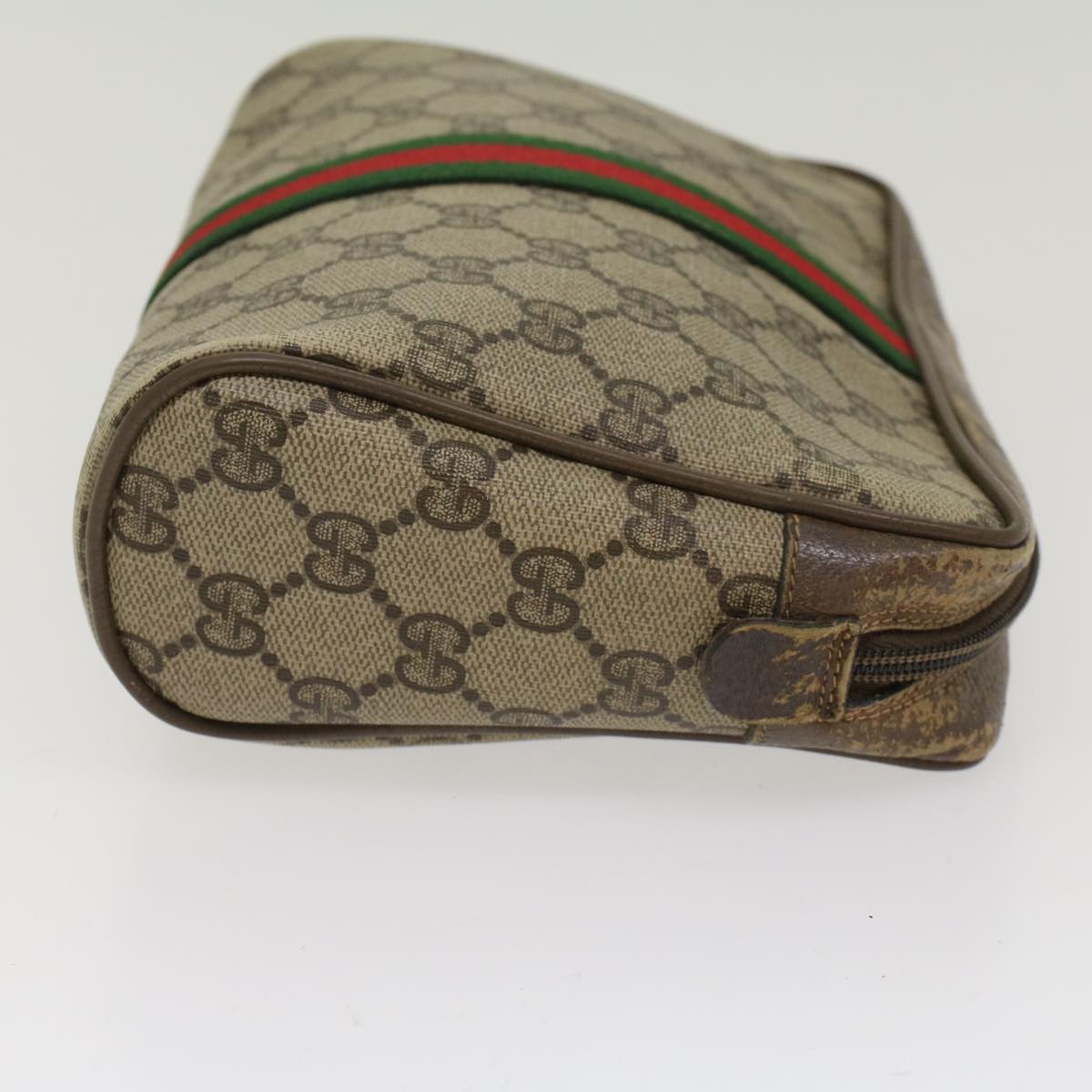 GUCCI GG Canvas Web Sherry Line Clutch Bag Beige Red Green 56.01.012 Auth yk8055