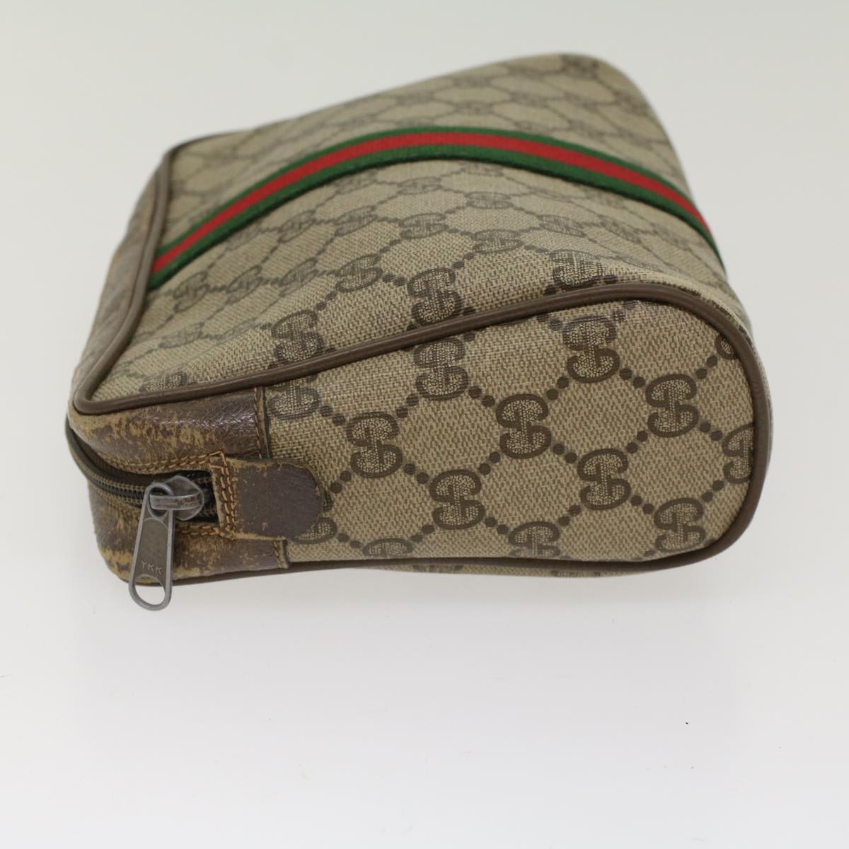 GUCCI GG Canvas Web Sherry Line Clutch Bag Beige Red Green 56.01.012 Auth yk8055