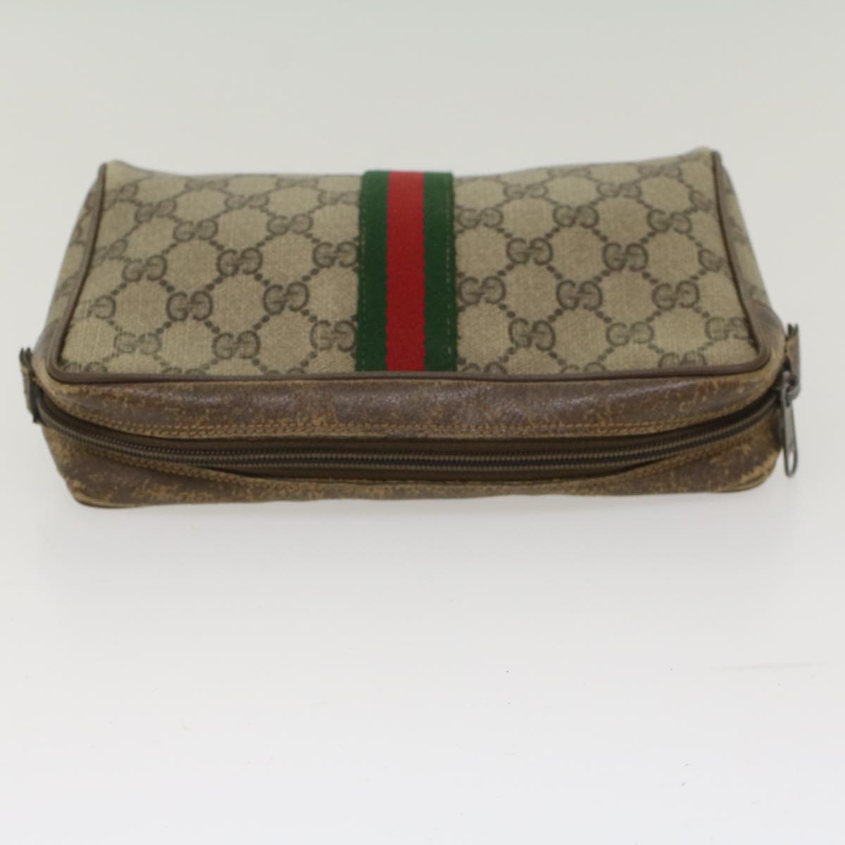 GUCCI GG Canvas Web Sherry Line Clutch Bag Beige Red Green 56.01.012 Auth yk8055