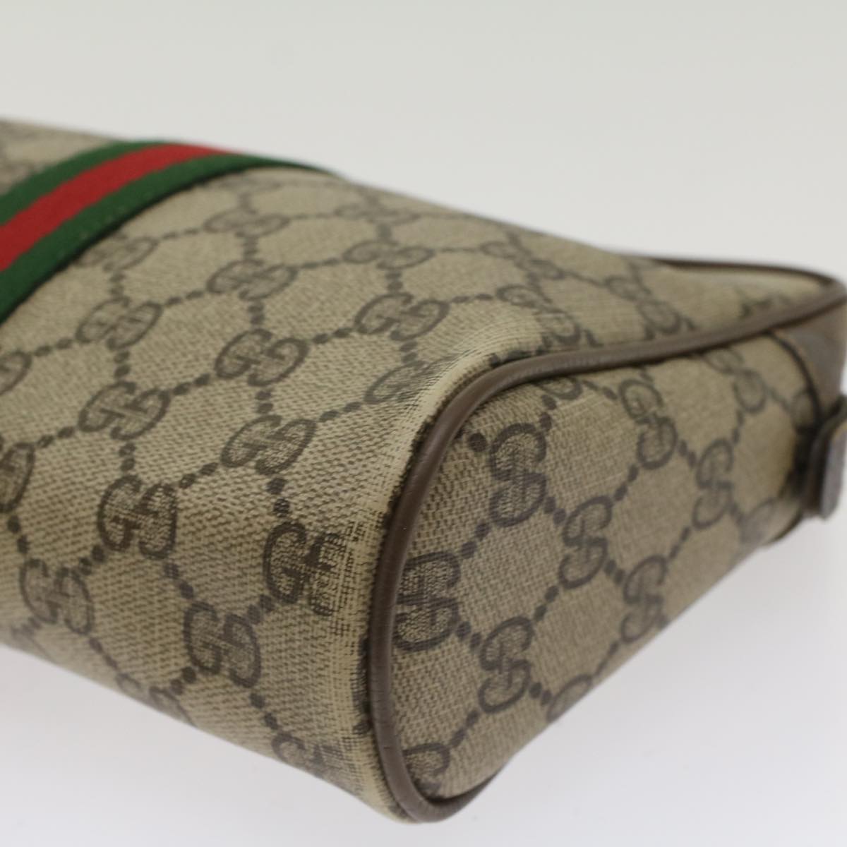 GUCCI GG Canvas Web Sherry Line Clutch Bag Beige Red Green 56.01.012 Auth yk8055