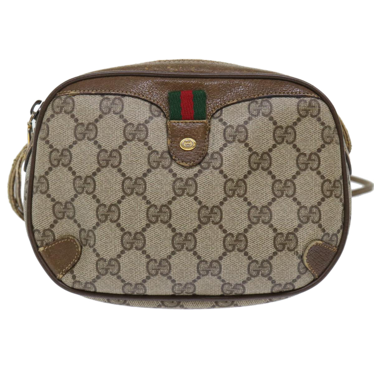 GUCCI GG Canvas Web Sherry Line Shoulder Bag Beige Red 89.02.066 Auth yk8057