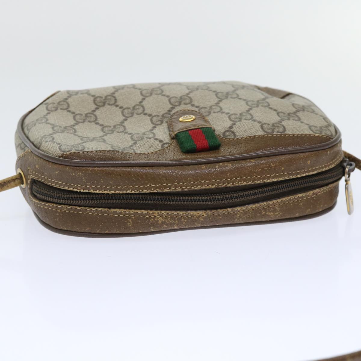 GUCCI GG Canvas Web Sherry Line Shoulder Bag Beige Red 89.02.066 Auth yk8057