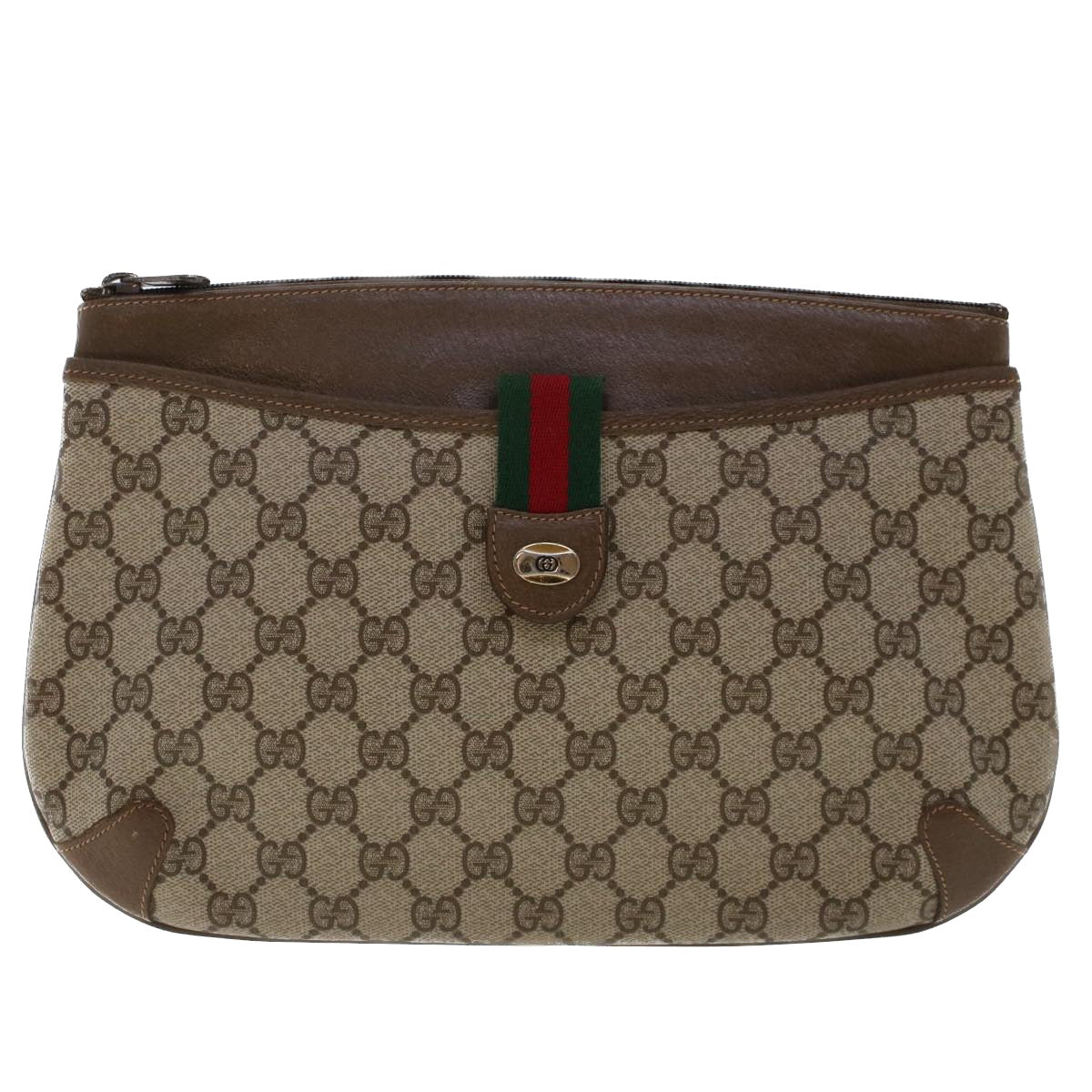 GUCCI GG Canvas Web Sherry Line Shoulder Bag Green Beige 904.02.026 Auth yk8058