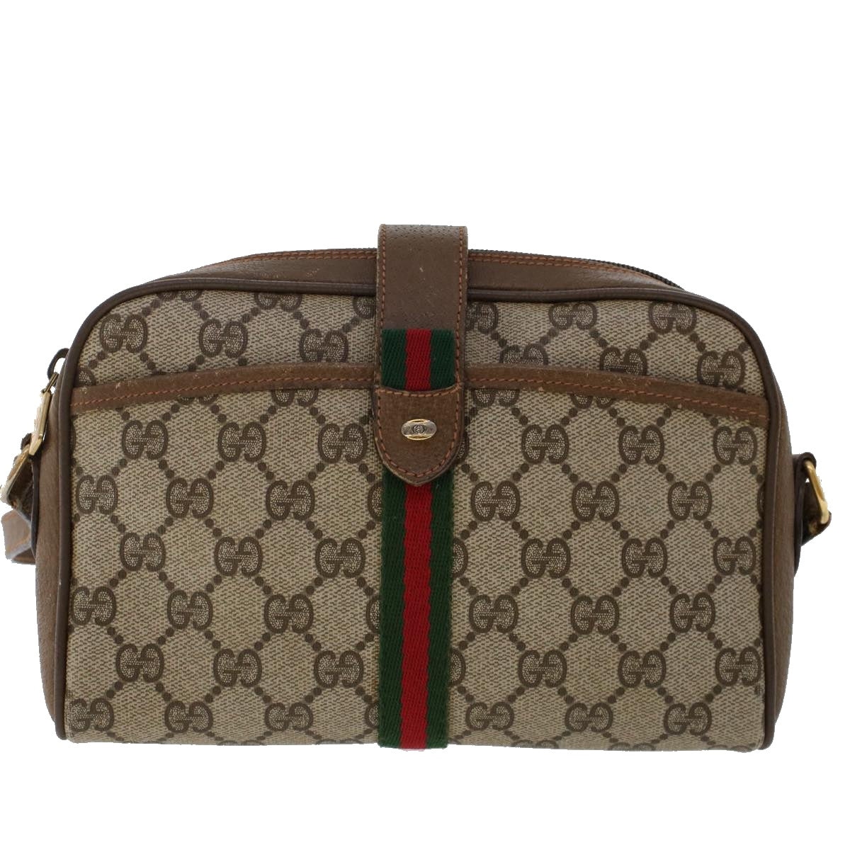 GUCCI GG Canvas Web Sherry Line Shoulder Bag Beige Red 89.02.055 Auth yk8060