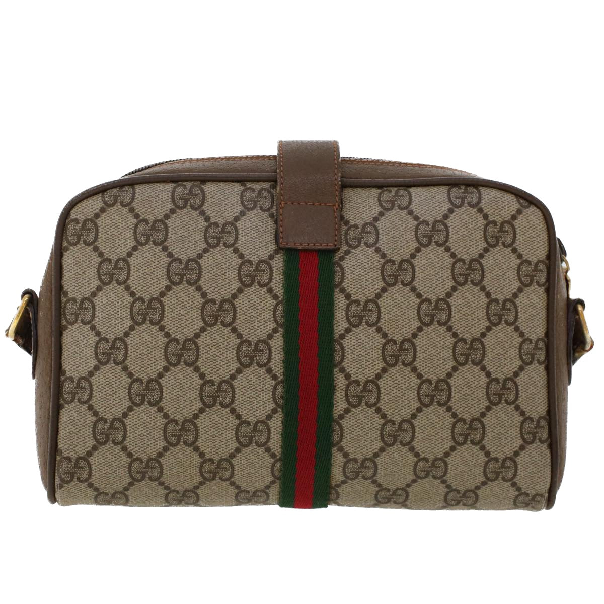 GUCCI GG Canvas Web Sherry Line Shoulder Bag Beige Red 89.02.055 Auth yk8060