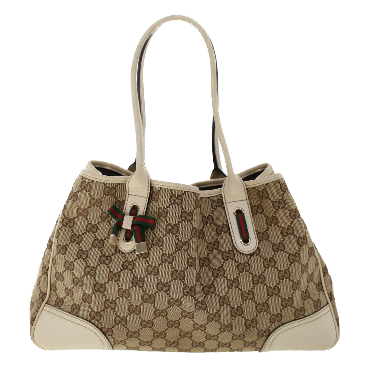 GUCCI GG Canvas Web Sherry Line Shoulder Bag Beige Red Green 163805 Auth yk8074