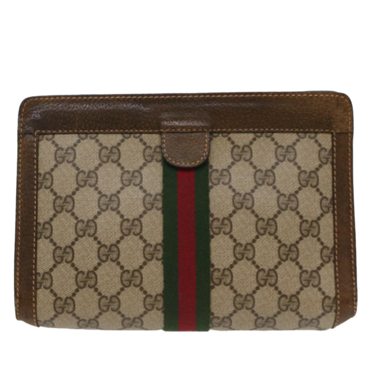 GUCCI GG Canvas Web Sherry Line Clutch Bag Beige Red 37.014.2125 Auth yk8078 - 0