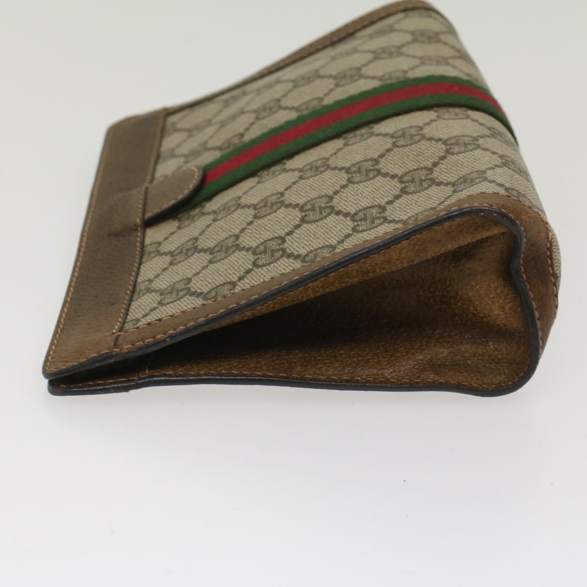 GUCCI GG Canvas Web Sherry Line Clutch Bag Beige Red 37.014.2125 Auth yk8078