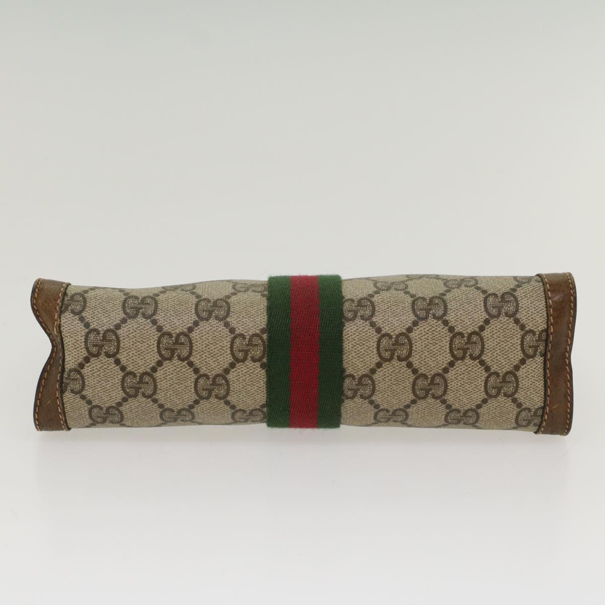 GUCCI GG Canvas Web Sherry Line Clutch Bag Beige Red 37.014.2125 Auth yk8078