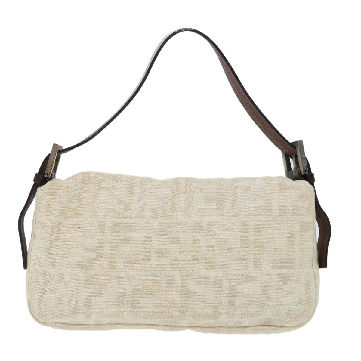 FENDI Zucca Canvas Mamma Baguette Shoulder Bag Leather Beige Auth yk8097B