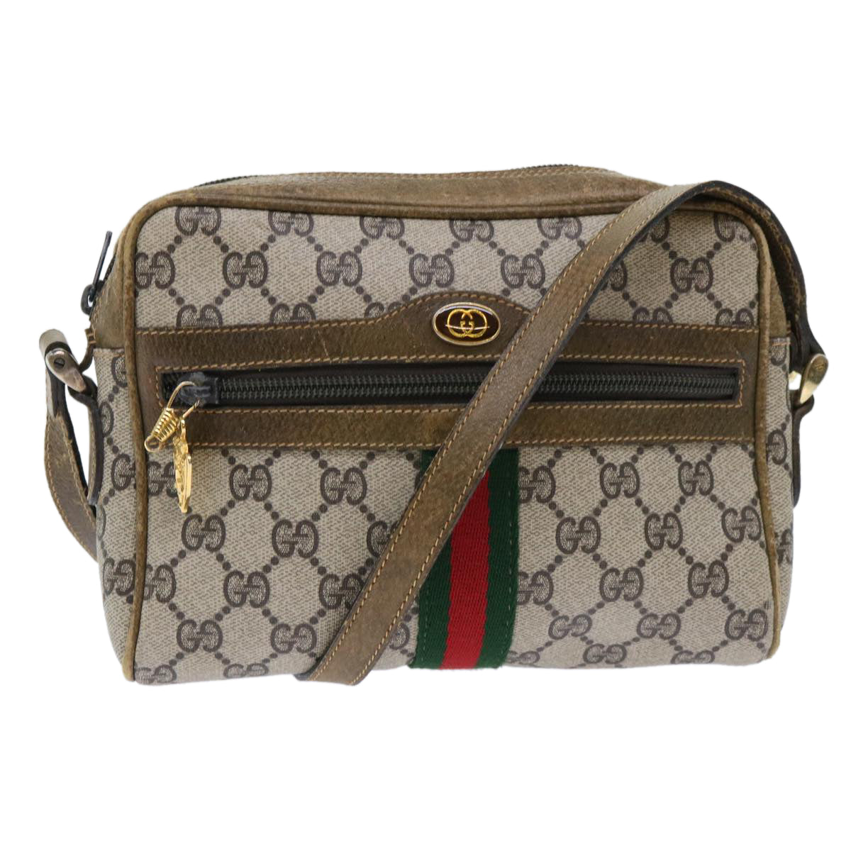 GUCCI GG Canvas Web Sherry Line Shoulder Bag Beige Red 39.001.4938 Auth yk8120B