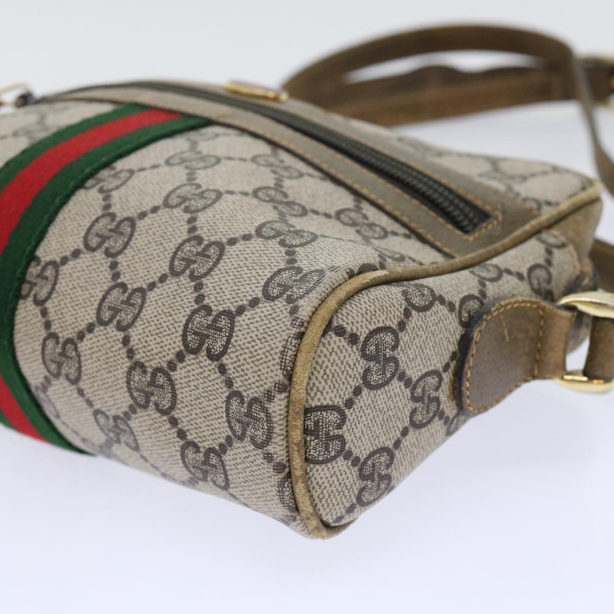 GUCCI GG Canvas Web Sherry Line Shoulder Bag Beige Red 39.001.4938 Auth yk8120B