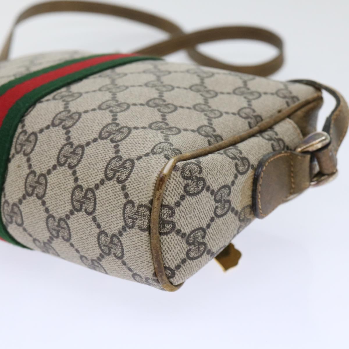 GUCCI GG Canvas Web Sherry Line Shoulder Bag Beige Red 39.001.4938 Auth yk8120B