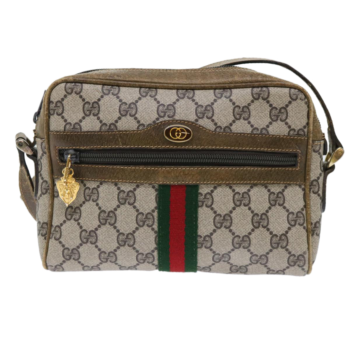 GUCCI GG Canvas Web Sherry Line Shoulder Bag Beige Red 39.001.4938 Auth yk8120B