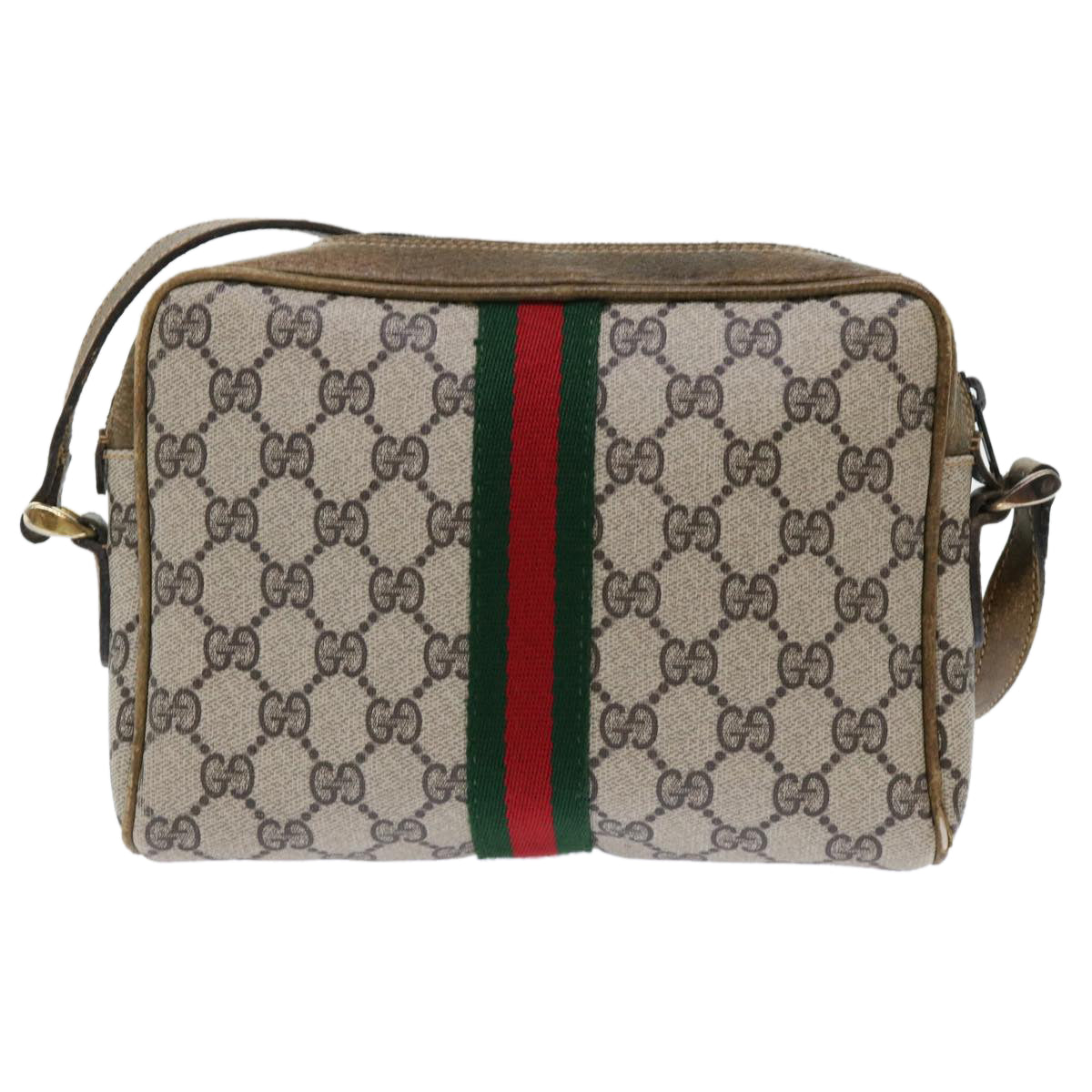 GUCCI GG Canvas Web Sherry Line Shoulder Bag Beige Red 39.001.4938 Auth yk8120B