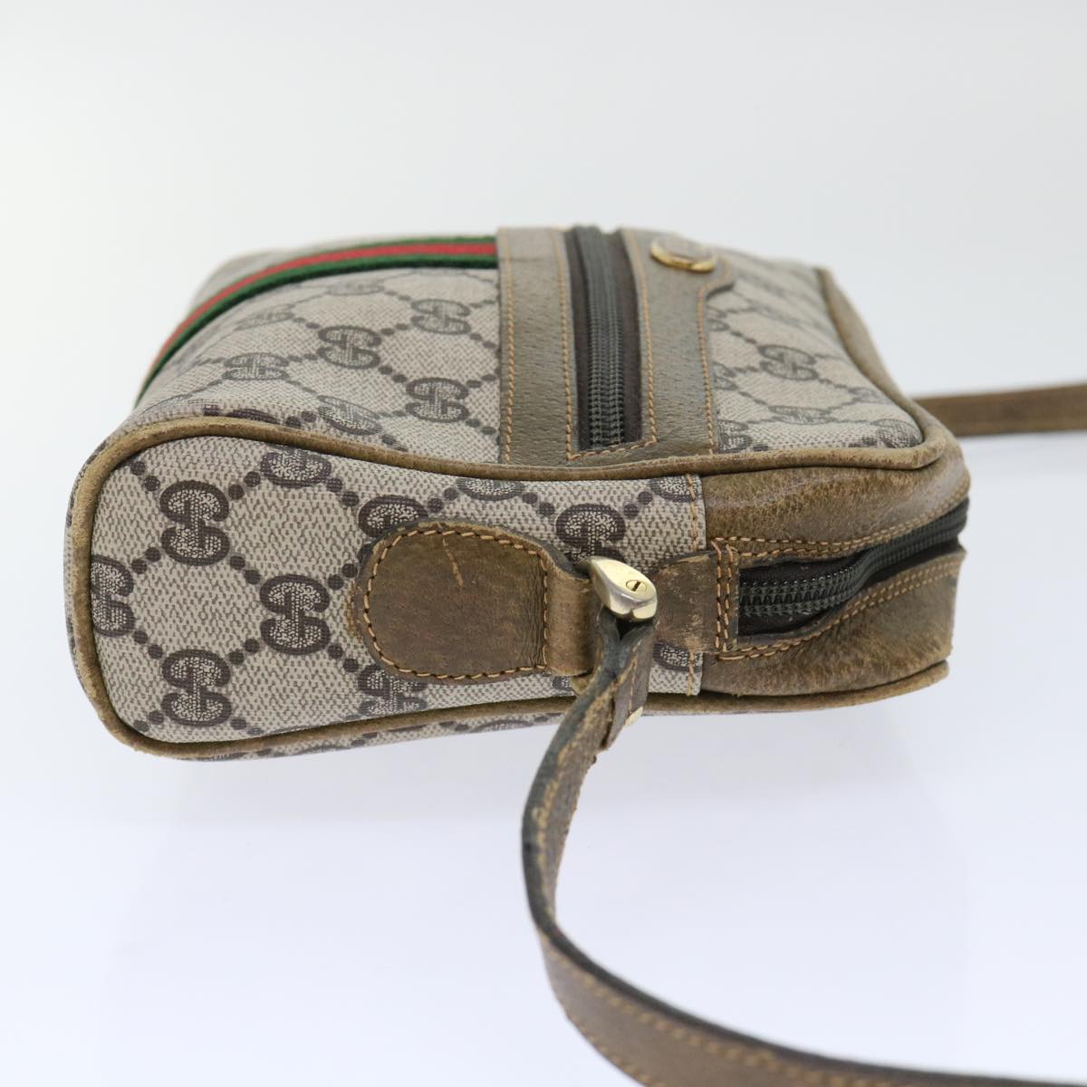 GUCCI GG Canvas Web Sherry Line Shoulder Bag Beige Red 39.001.4938 Auth yk8120B