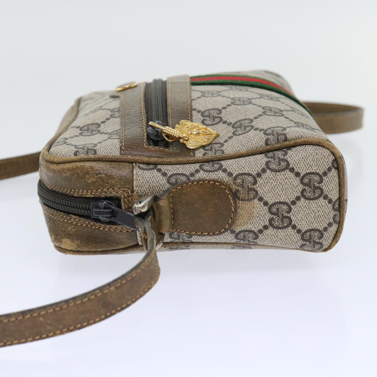 GUCCI GG Canvas Web Sherry Line Shoulder Bag Beige Red 39.001.4938 Auth yk8120B