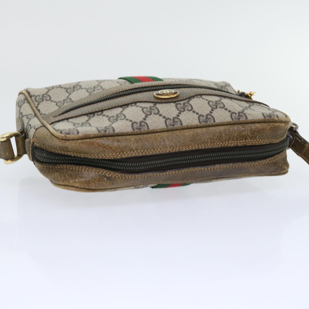 GUCCI GG Canvas Web Sherry Line Shoulder Bag Beige Red 39.001.4938 Auth yk8120B