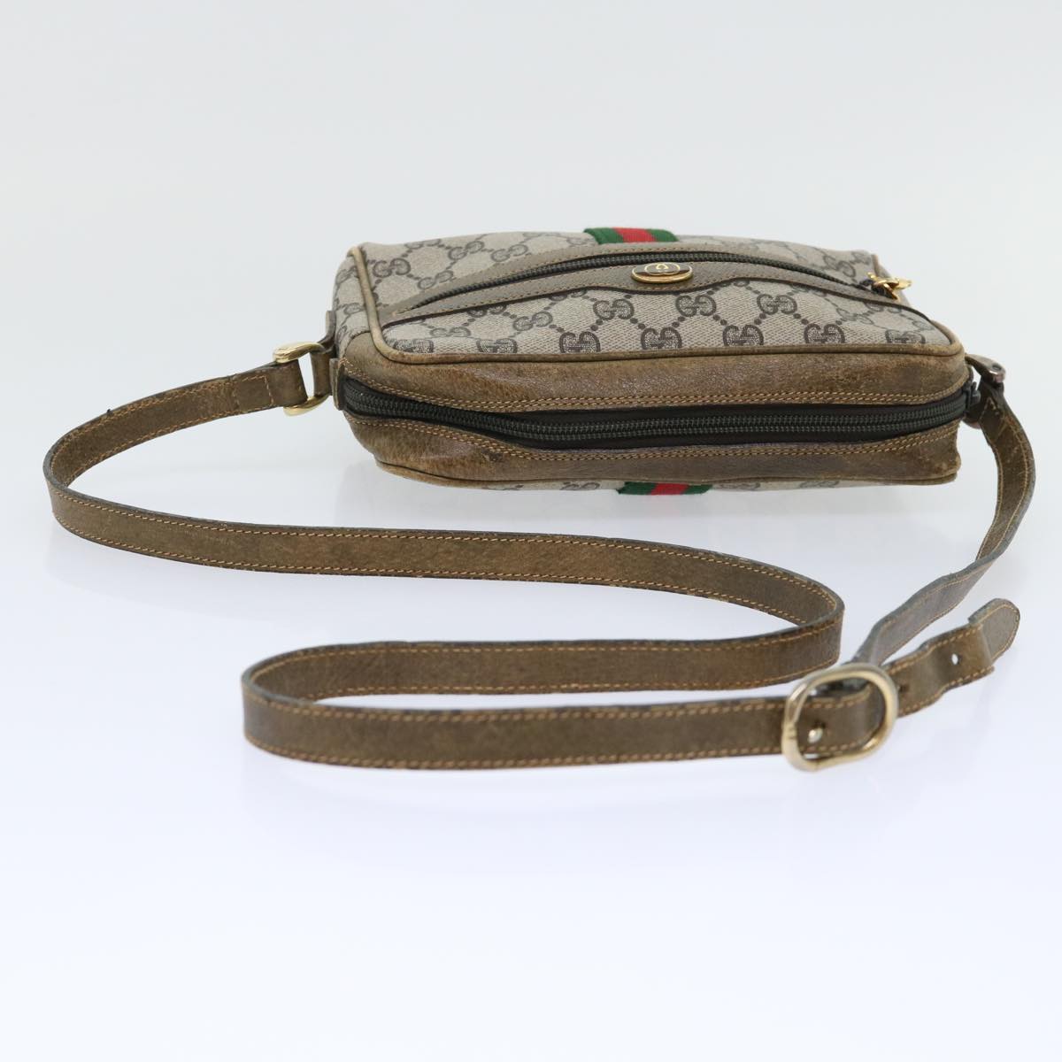 GUCCI GG Canvas Web Sherry Line Shoulder Bag Beige Red 39.001.4938 Auth yk8120B