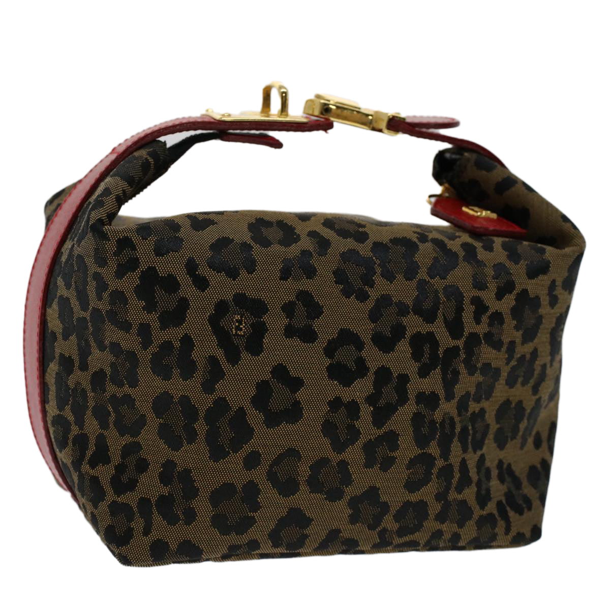 FENDI Leopard Pouch Nylon Leather Brown Red Auth yk8155