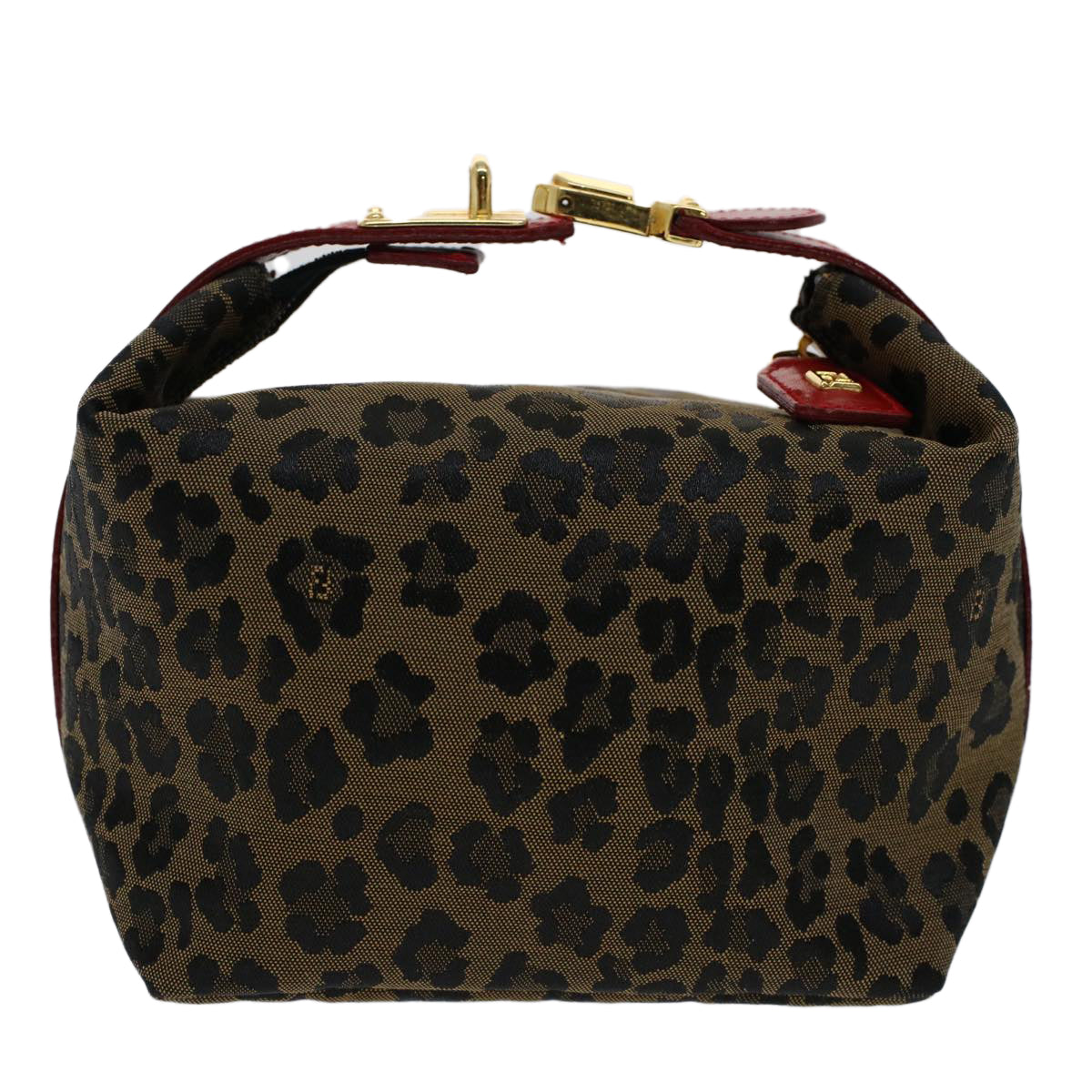 FENDI Leopard Pouch Nylon Leather Brown Red Auth yk8155