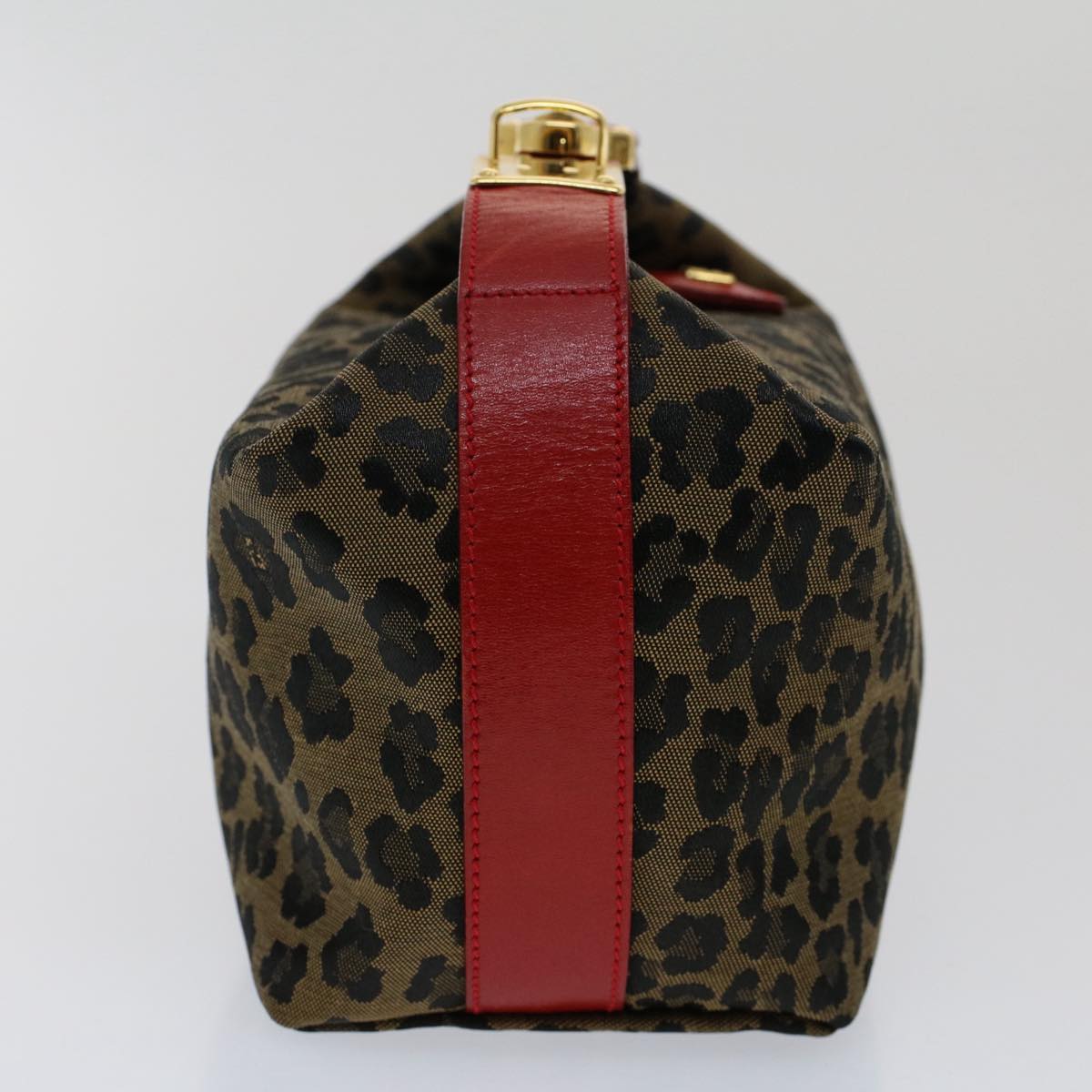 FENDI Leopard Pouch Nylon Leather Brown Red Auth yk8155