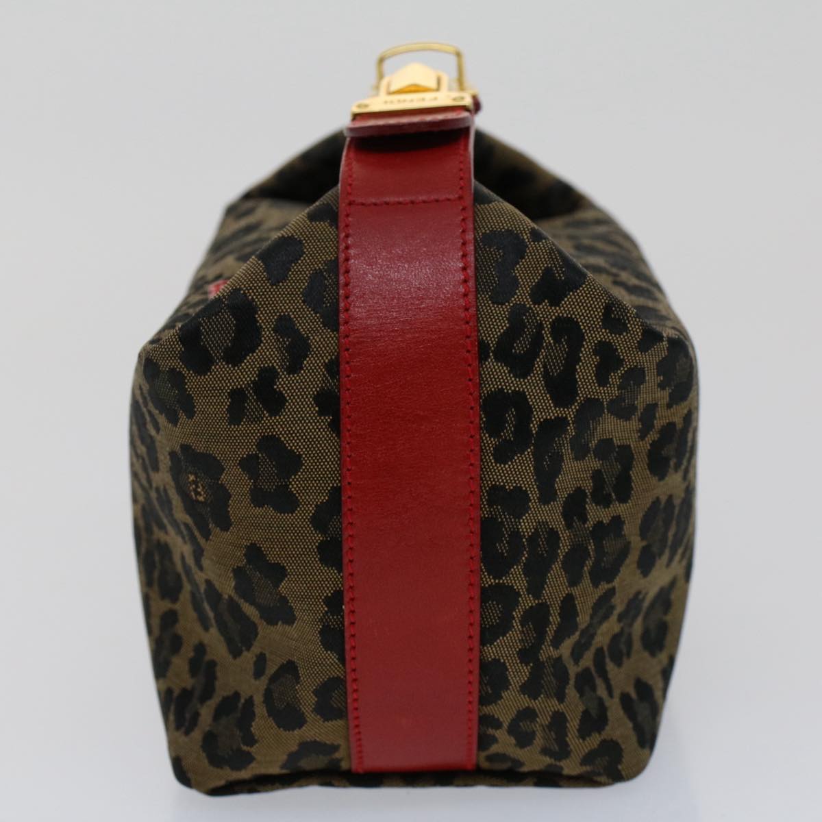 FENDI Leopard Pouch Nylon Leather Brown Red Auth yk8155