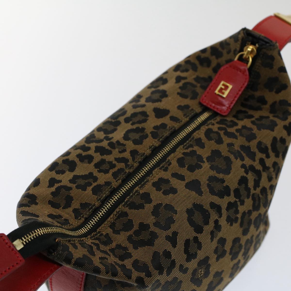 FENDI Leopard Pouch Nylon Leather Brown Red Auth yk8155