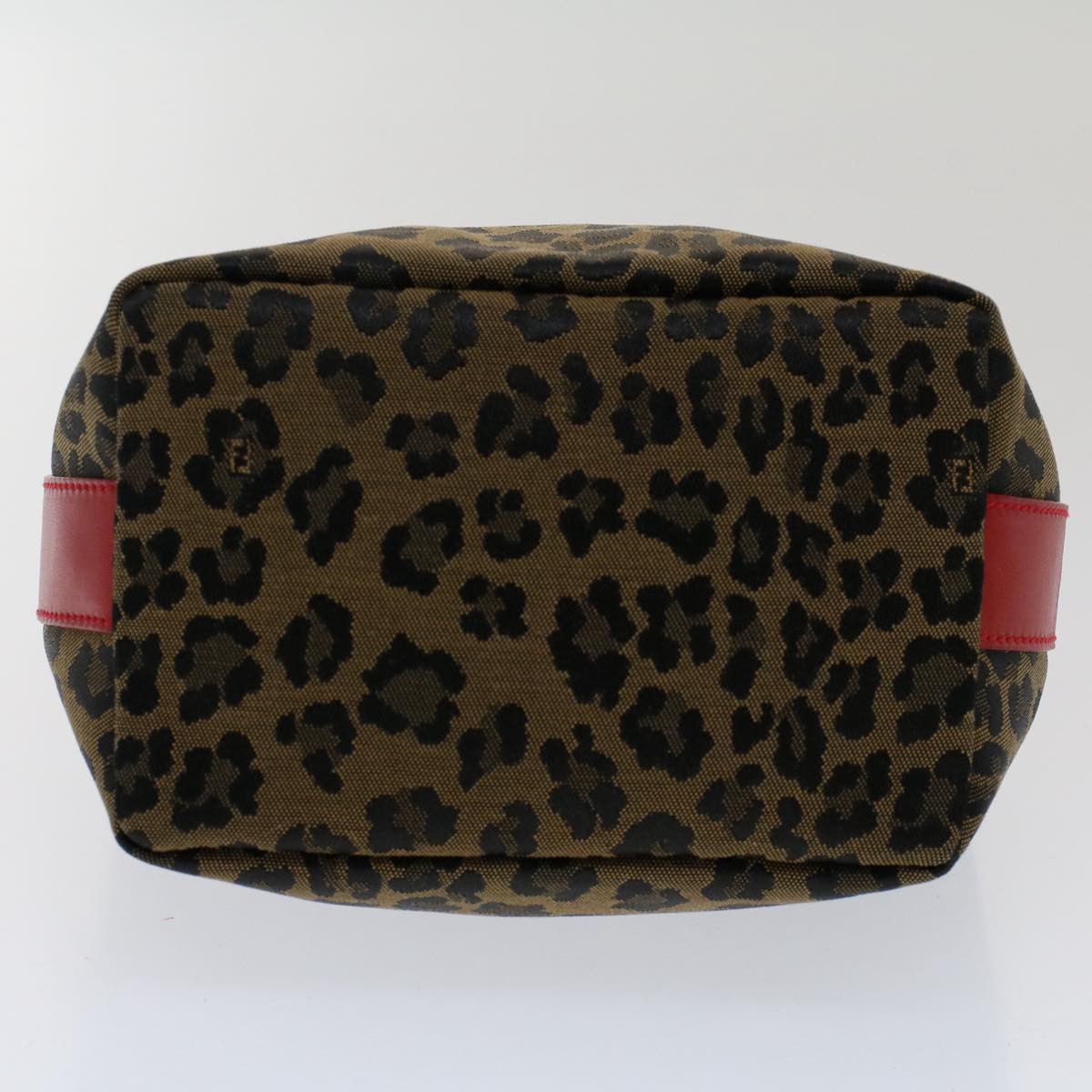 FENDI Leopard Pouch Nylon Leather Brown Red Auth yk8155