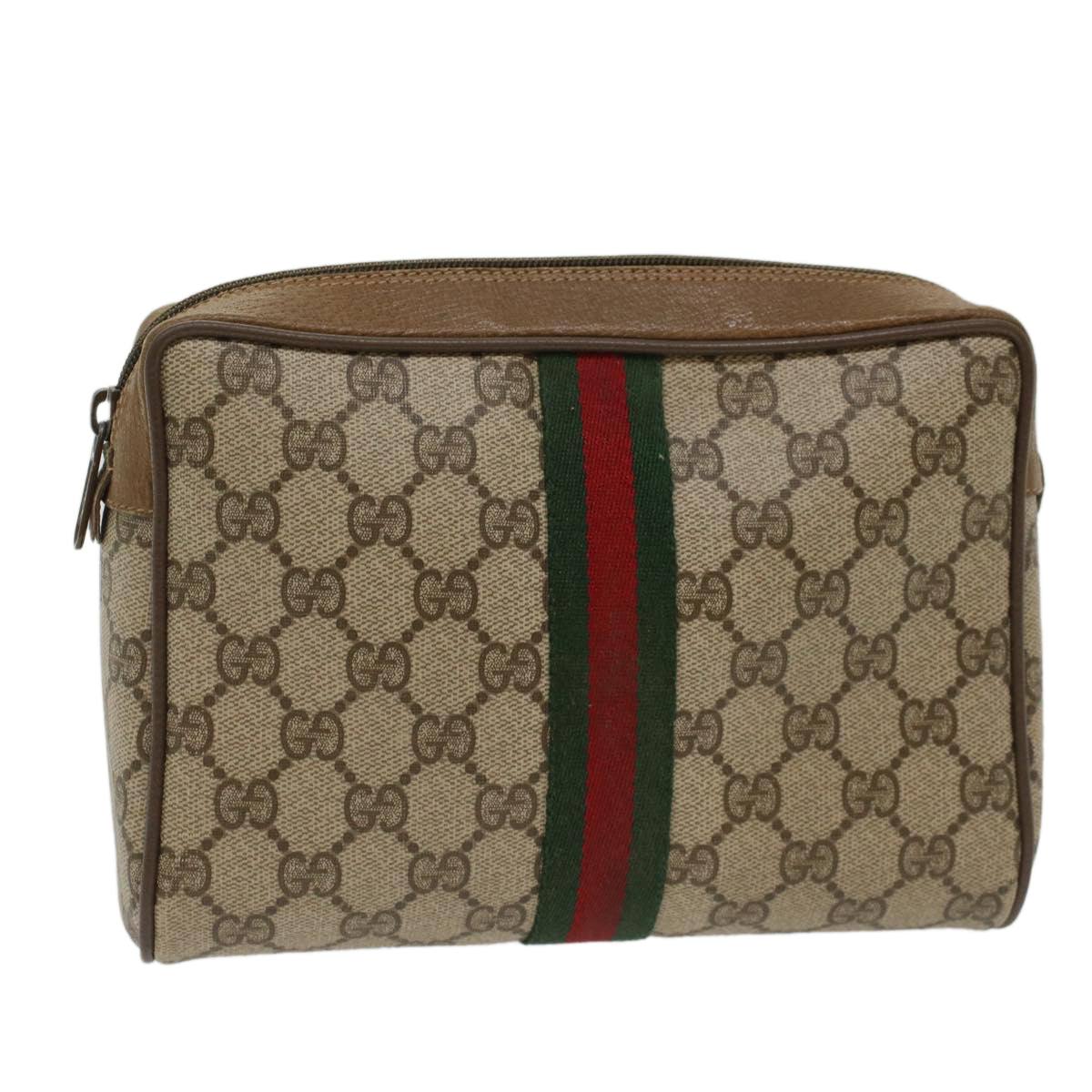 GUCCI GG Canvas Web Sherry Line Clutch Bag Beige Red Green 89.01.012 Auth yk8156