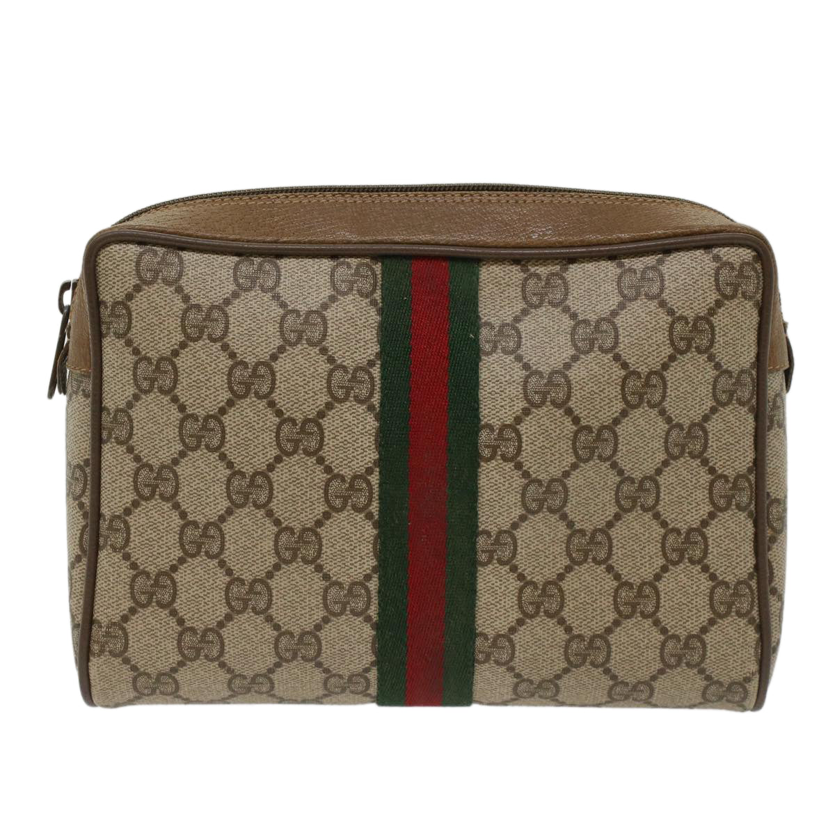 GUCCI GG Canvas Web Sherry Line Clutch Bag Beige Red Green 89.01.012 Auth yk8156