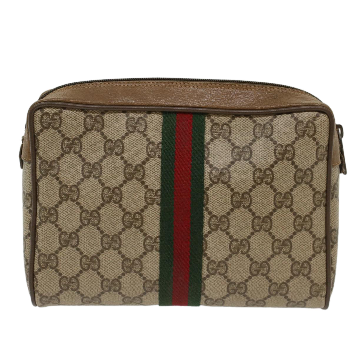 GUCCI GG Canvas Web Sherry Line Clutch Bag Beige Red Green 89.01.012 Auth yk8156 - 0