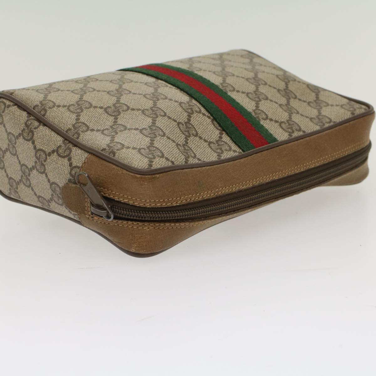 GUCCI GG Canvas Web Sherry Line Clutch Bag Beige Red Green 89.01.012 Auth yk8156