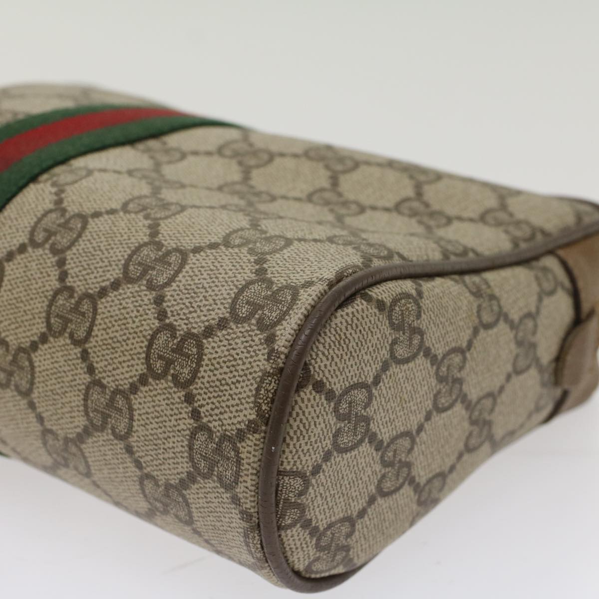 GUCCI GG Canvas Web Sherry Line Clutch Bag Beige Red Green 89.01.012 Auth yk8156