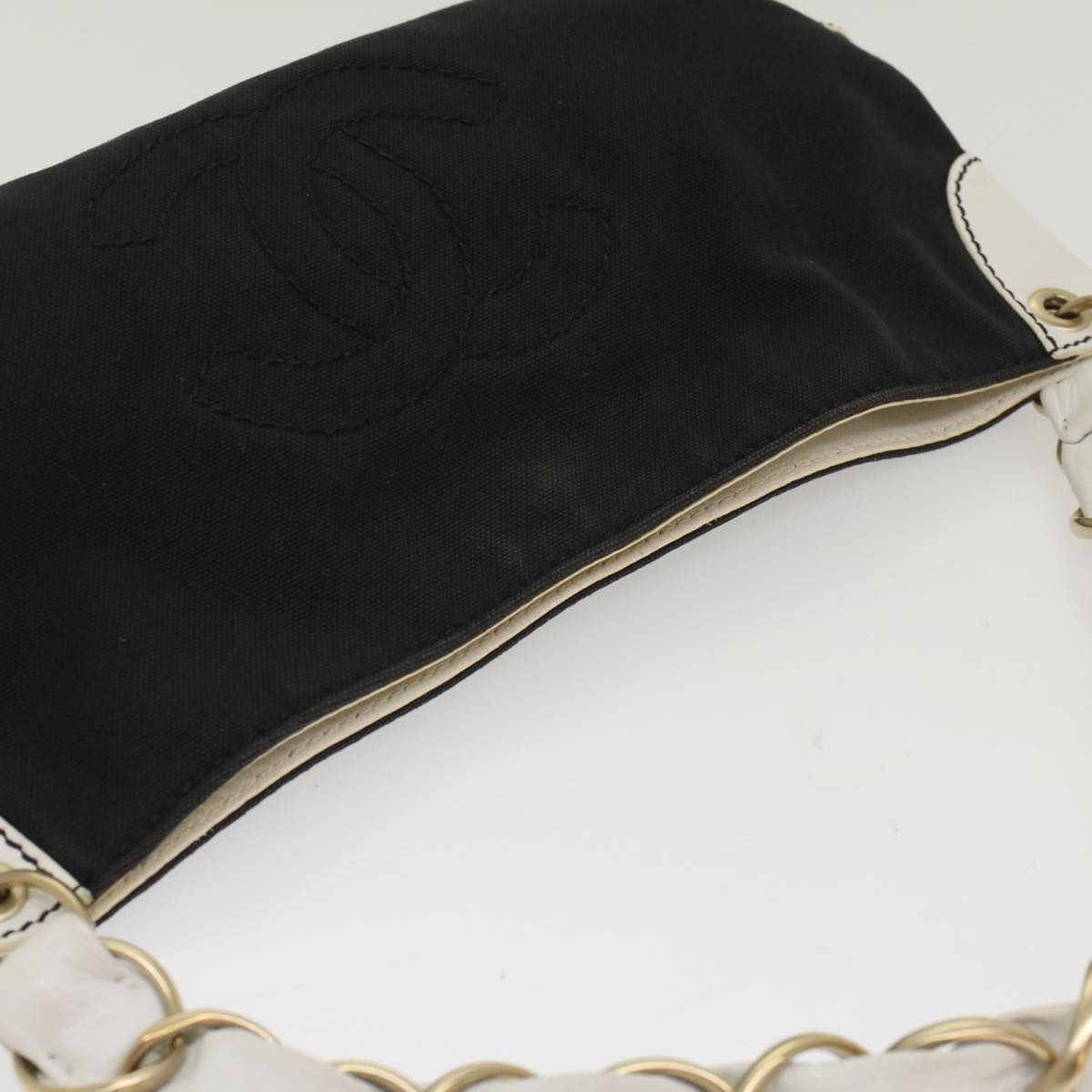 CHANEL COCO Mark Chain Shoulder Bag Canvas Leather Black CC Auth yk8161